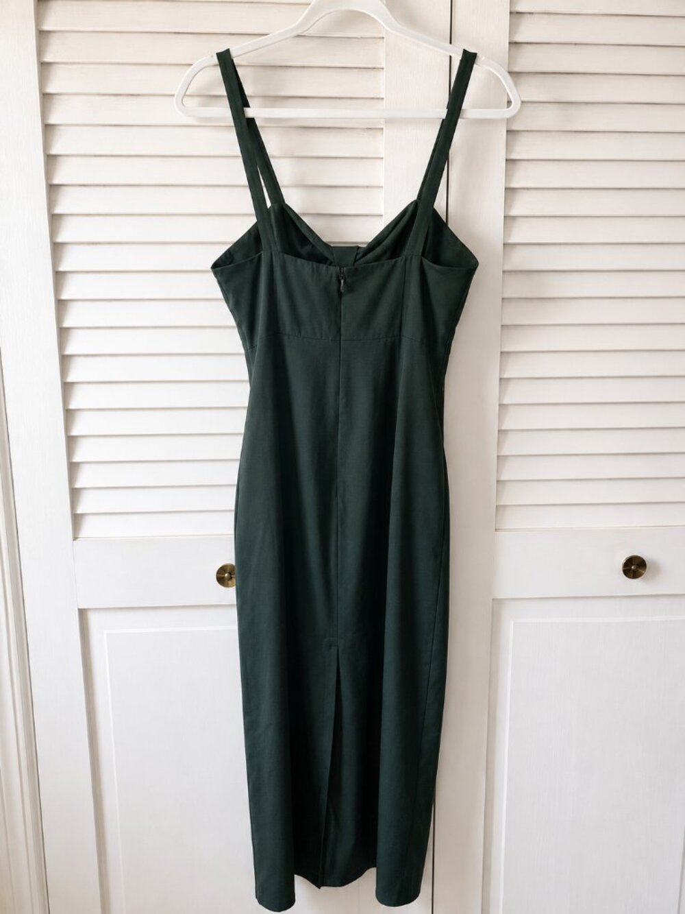 BHLDN Anthropologie Midi Dress Size 8 Dark Green Ruched Bust Wedding Guest - Picture 3 of 5